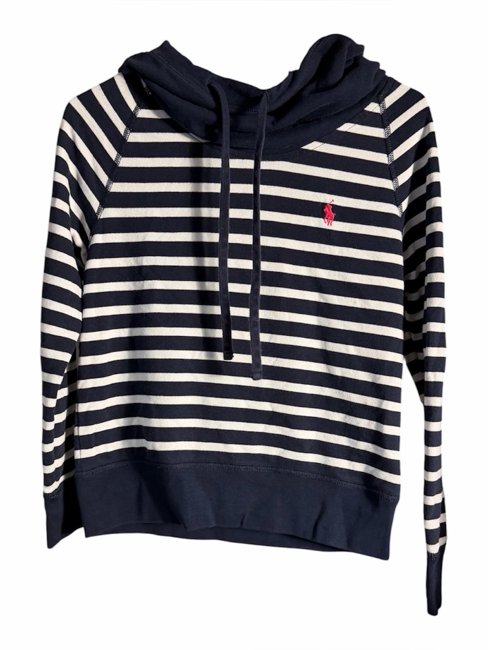 Ralph Lauren Navy & White Striped Hooded Top with Pink Pony